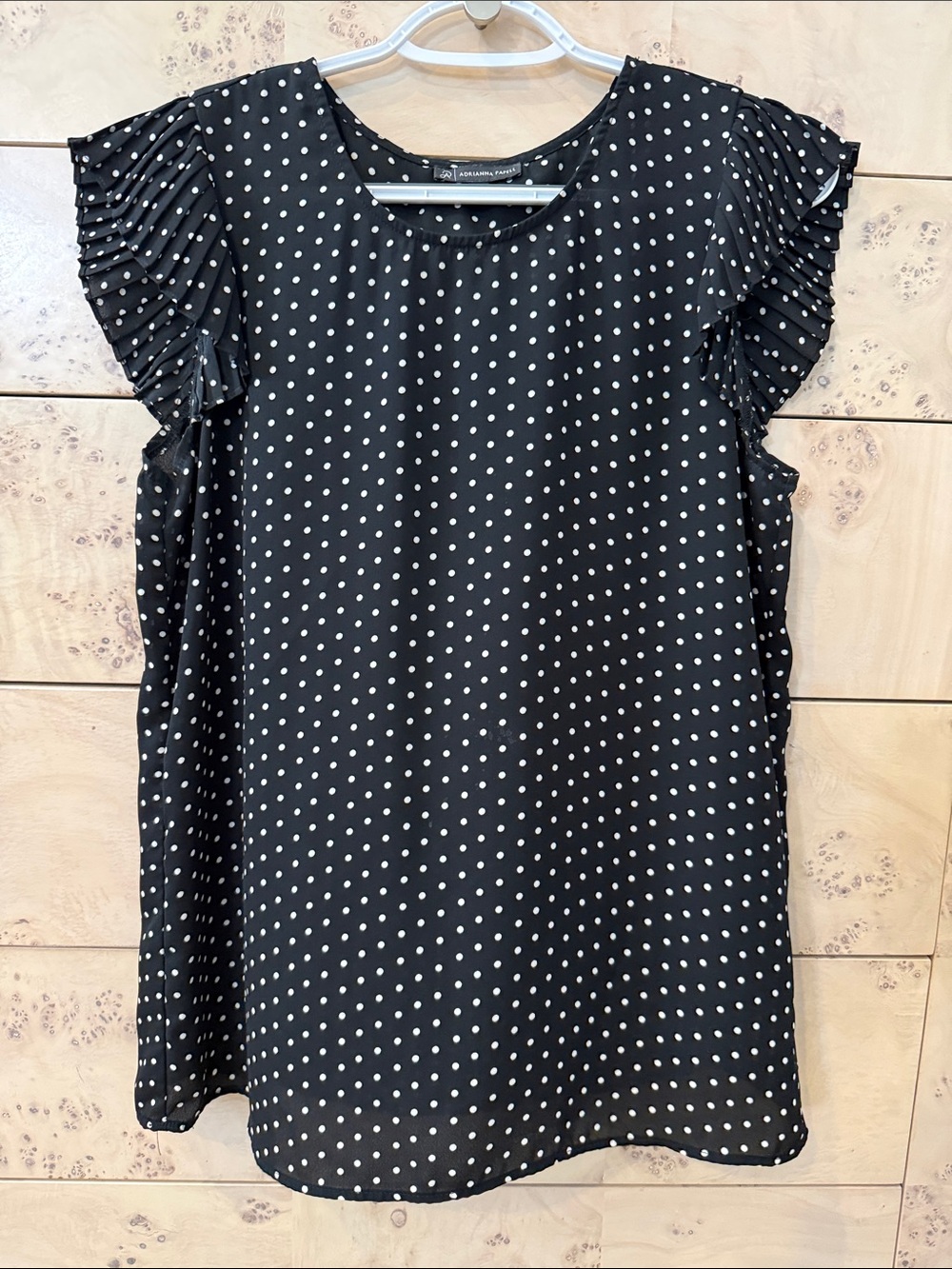 Adrianna Papell Black Blouse with White Polka Dots
